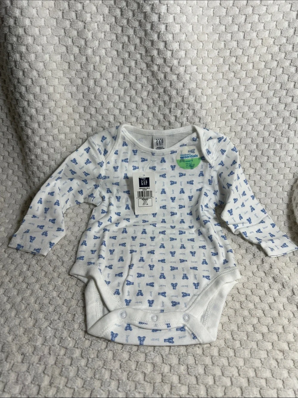 GAP White Long-Sleeve Baby One-Piece with Blue Animal Print